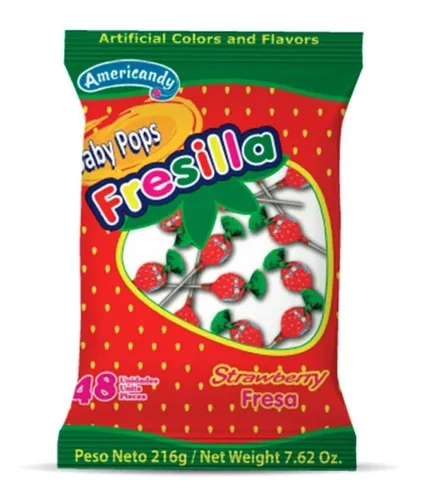Mini Bombom Fresilla Babypop Fresa Paqx48 Piñata Halloween