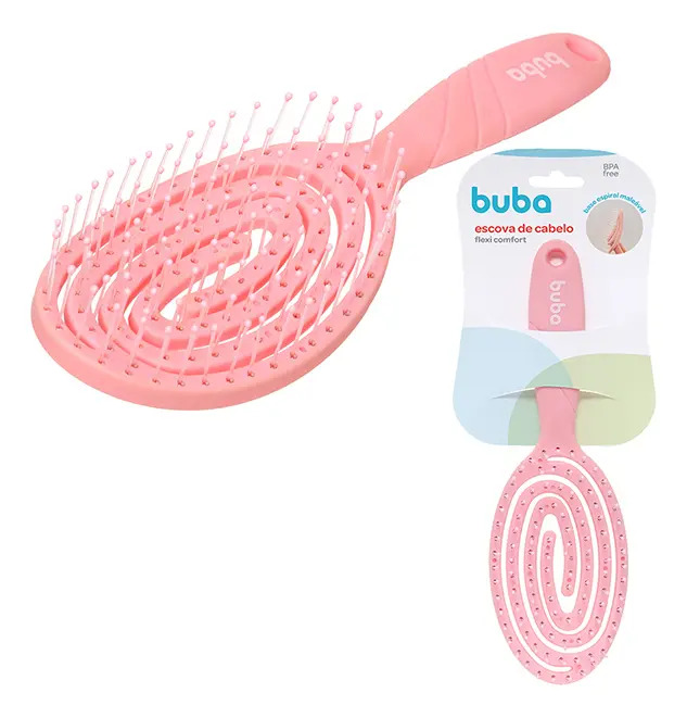 Escova Cabelo Infantil Flexi Confort Macia Desembaraça Buba Cor Rosa