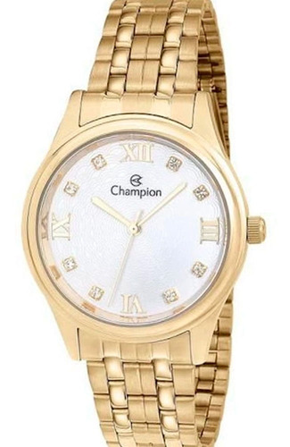 Relogio Feminino Champion Dourado Medio Original Com Strass Cor do fundo Prateado