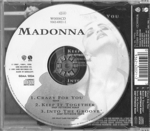 Madonna Crazy For You Single Cd 3 Tracls Picture Cd Germany Mercado Libre