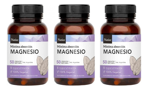 Pack X3 Natier Magnesio Fatiga Muscular Estres 50 Capsulas