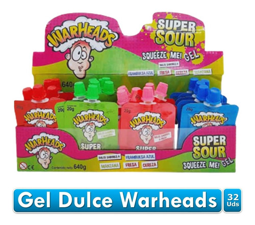 Dulce Warheads Super Sour Squeeze Me! Gel Display X32 Uds.