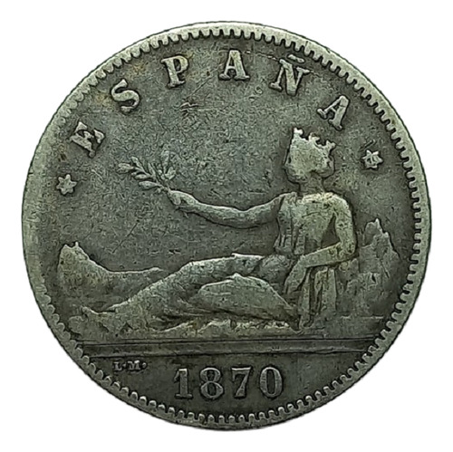 España - 1 Peseta 1870 (70) Sn-m - Km 653 (ref 022)