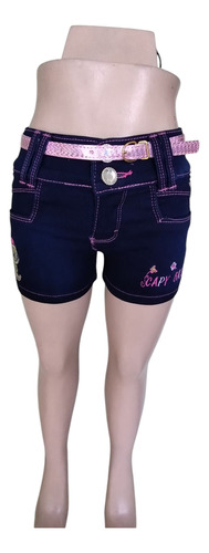 Short Capibara Bordado Mezclilla Stretch Rosa Oscuro