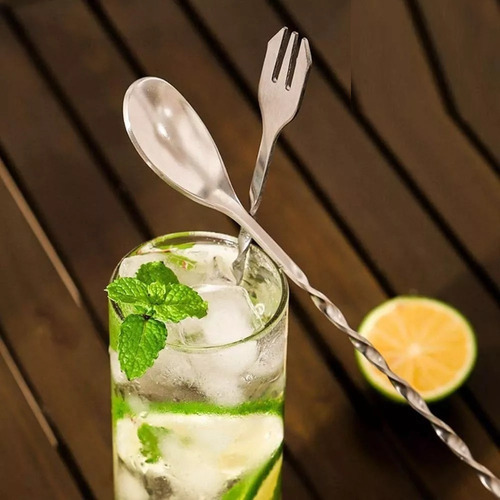 A Set 3pzs Cuchara Coctelera Agitador Bartender Bar Acero