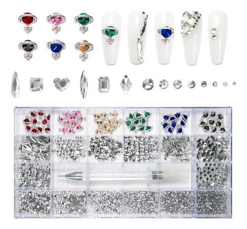 Madeshow 6410pcs Blanco Cristal Uñas Rhinestone Set, Uñas Rhinestone Ronda Plana De Cristal De Piedras Preciosas, Multi Forma De Uñas Diamante Rhinestones Para Uñas Diy Artesanía Ropa Zapatos Joyería