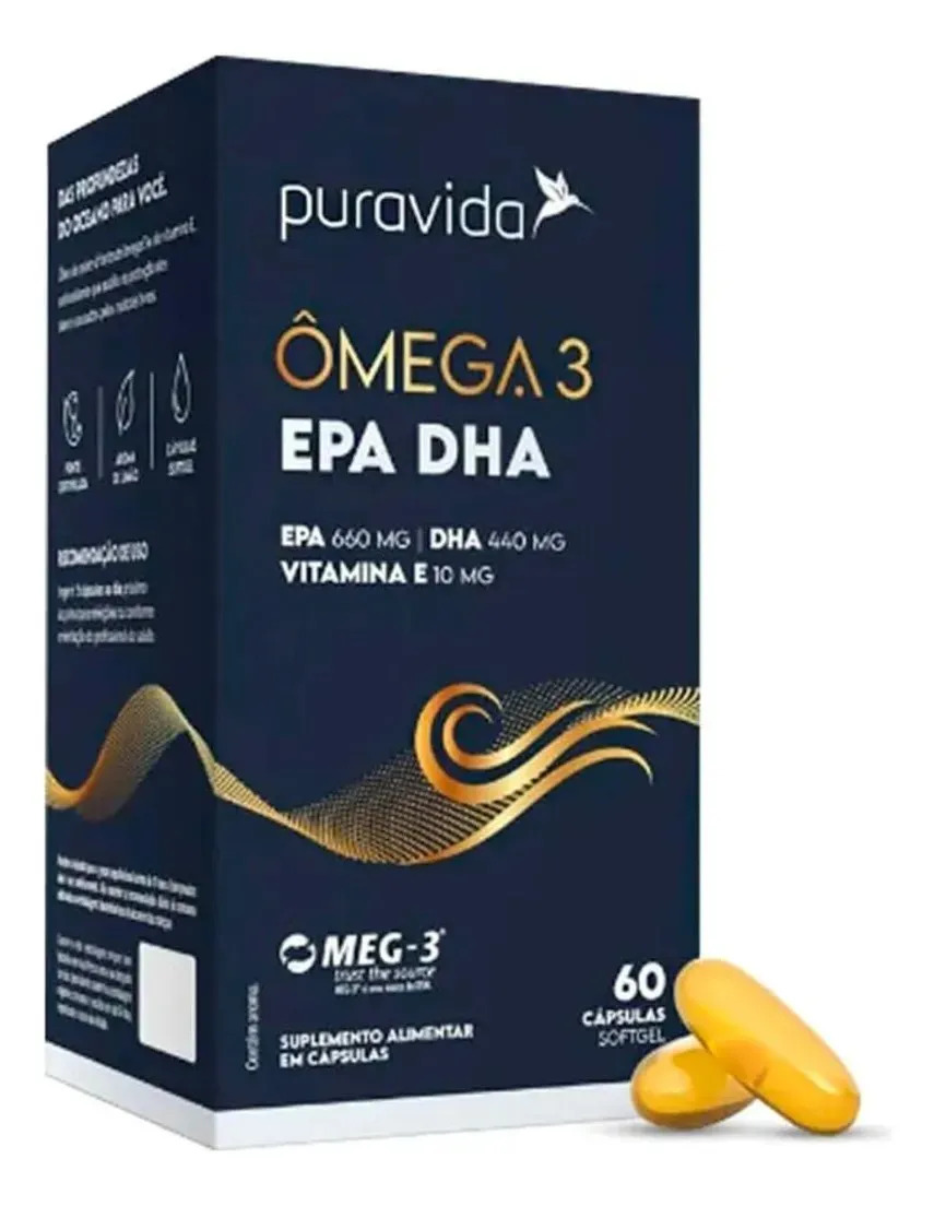Puravida Ômega 3 EPA DHA Puravida 60 Cápsulas Meg-3