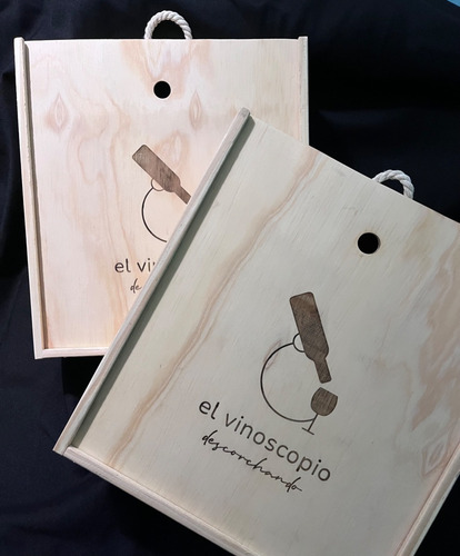 Imagen 3 de 5 de Caja Madera Triple Vino Copas Grabado Laser Personalizada