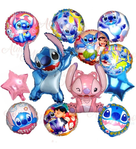 Pack Globos Stich+ Angela + Circulares+ Estrellas 