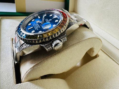 Reloj Rolex Japonés Submariner Pedreria +fullset Plateado Tricolor Azul (Usado)