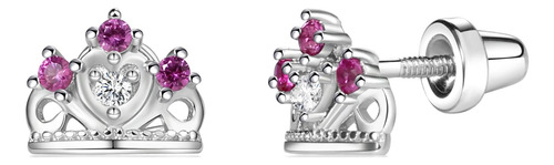 Pendientes De Tiara De Princesa De Plata De Ley Para Niñas Y
