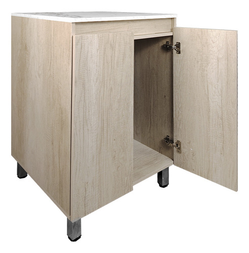 Cocina Integral Con Gabinete Inferior Y Alacena Decomobil Color Encino Polar - Mármol Blanco