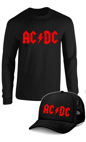 Camibuso Ac Dc Camiseta Manga Larga Con Gorra