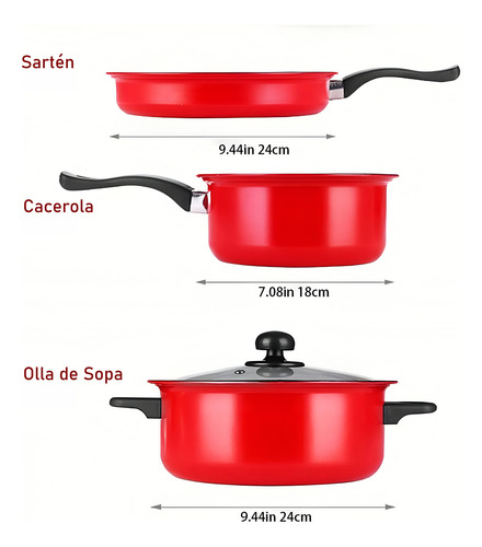 Batería De Cocina De Olla Y Sartenes, 4 Piezas, Práctica