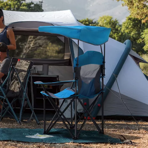 Silla plegable para exterior de camping, silla plegable con toldo con  sombra protección solar para campamento, reclinable, bolsa de transporte  con
