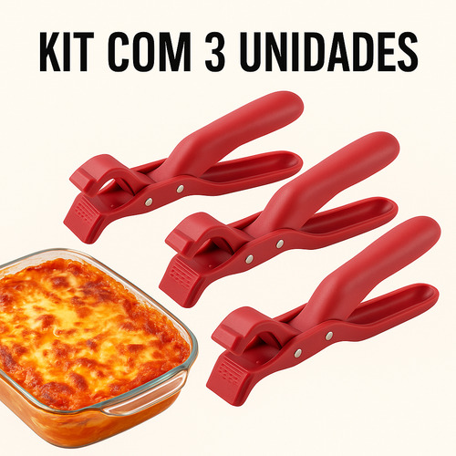 Kit Com 3 Clipes Pegadores De Pratos Quentes Multiuso