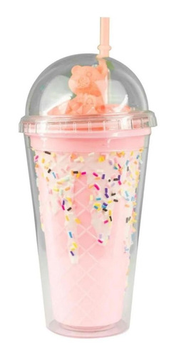 Imagen 1 de 5 de Vaso Con Bombilla Diseño Osito Kawaii 430 Ml