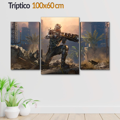 Cuadro Decorativo Moderno Gamers Call Of Duty Jd-0215 G Tríptico 100x60 Cm Sin Marco