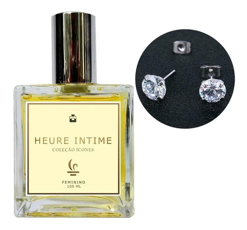 Perfume Feminino Heure Intime + Brinco Prata Ponto Luz 6mm Essência do Brasil
