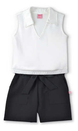 Conjunto Blusa Y Short Con Bolsa Y Moño | Teen Flory 0004 Negro Talla 16 / 14 Años