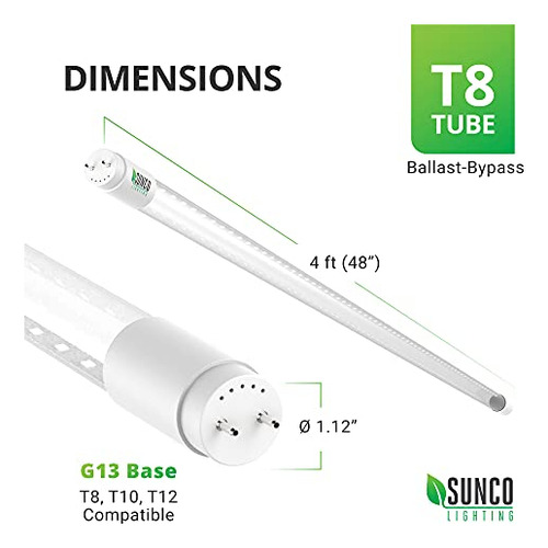 Sunco Lighting 10 Pack T8 Led 4ft Tube Light Bulbs Ballast B