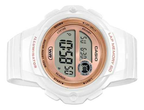 Relógio Casio Dama LWS-1200h-7A2v, 60 voltas, leve, Wr. 100 m, cor da pulseira Al, cor branca, moldura branca