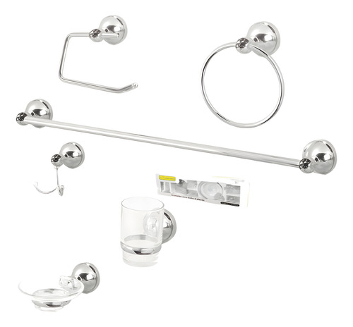 Juego Accesorios Para Baño Con 6 Piezas Cromo De Lujo