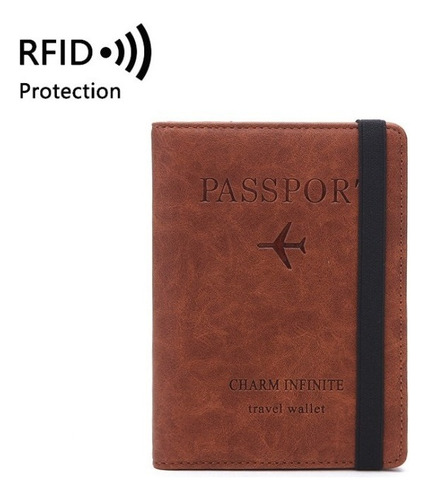 Porta Pasaporte Documentos Funda Protectora Viaje Con Rfid Color Marrón
