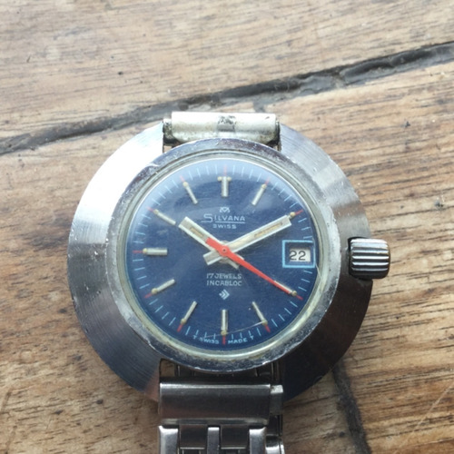 Imagen 2 de 6 de Silvana Reloj Suizo Azul Retro De Colección Antiguo Dama Swt