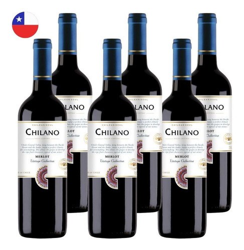 Kit 6 Vinhos Chilano Merlot Tinto Chile 750ml