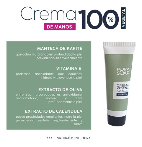 Crema Nutritiva Para Manos Castañas Pura Soap