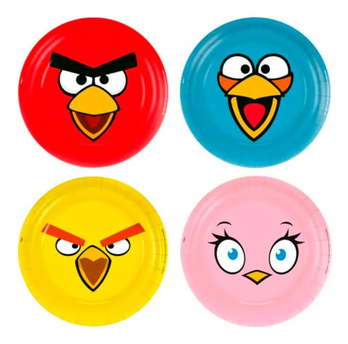 Prato Redondo Descartável Angry Birds 18cm Com 8 Un