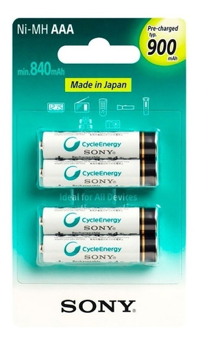 Pila Aaa 900 Mah Sony Cycle Energy Recarg Blister Sellado