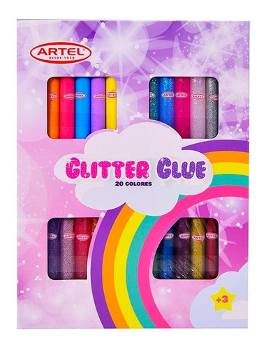 Set 20 Colores Glitter Glue Artel 13gr