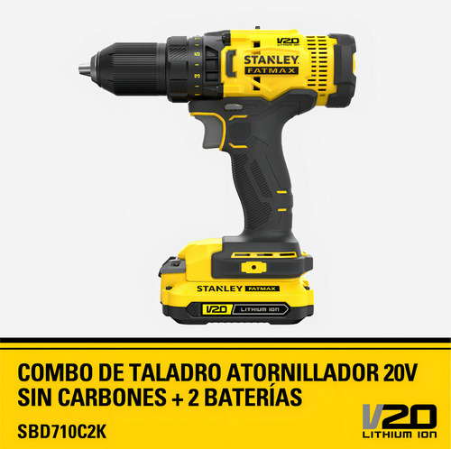 Taladro Atornillador 13mm 20v + 2 Baterías Y Maleta Stanley Amarillo 50 Hz/60 Hz
