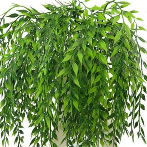 Kit 2 Pendentes Planta Artificial Decoração Folha De Bambu Cor Verde