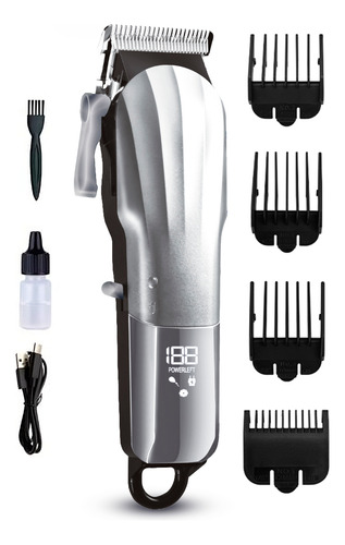 Máquina Profissional Barbearia Cortar Cabelo Barba Recarregável Premium Sem Fio Com Visor Led Cor Prateado 110v/220v