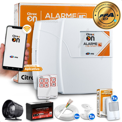 Central Alarme Wifi 2 Control 3 Sensor Infra Sirene Bateria