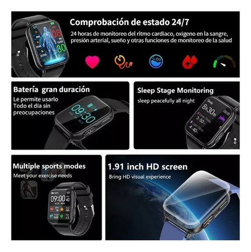 Smartwatch Glucómetro Ecg Reloj Inteligente Para Hombre