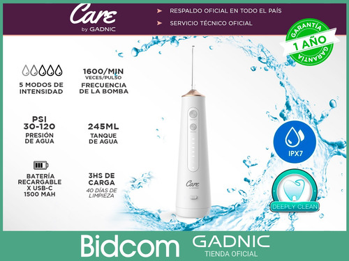 Imagen 2 de 10 de Irrigador Bucal Gadnic Inalambrico Blanqueador 5 Modos