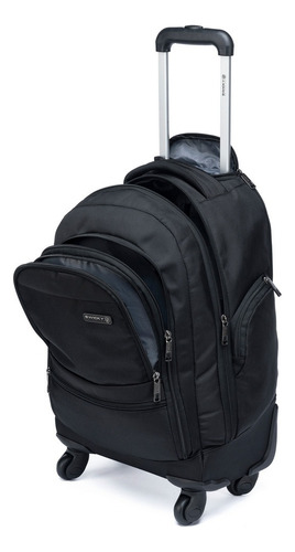 Mochila Executiva De Rodinhas Espaçosa Reforçada Trabalho Cor Preto 2 Desenho Do Tecido Liso