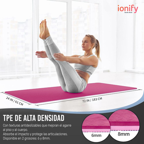 Combo Yoga Kit Mat Tpe Bloques Cinturon Discos Entrenamiento Color Rosa