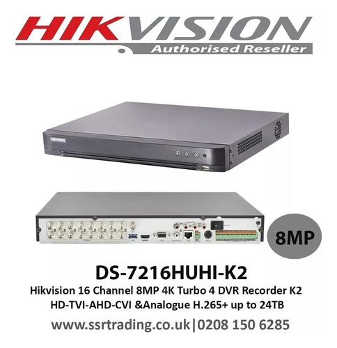 Dvr 16 Canales Hikvision Ds-7216huhi-k2 Turbo Hd 8mp 4k Uhd