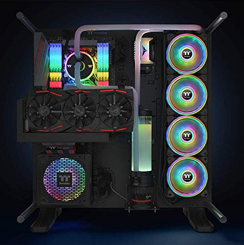 Thermaltake Riing Quad 120 Mm 16,8 Millones De Colores Rgb (alexa, Razer Chroma) Software Habilitado 4 Anillos De Luz 54 Direccionable Led 9 Aspas Caja De Rodamientos Hidráulicos/ventilador De