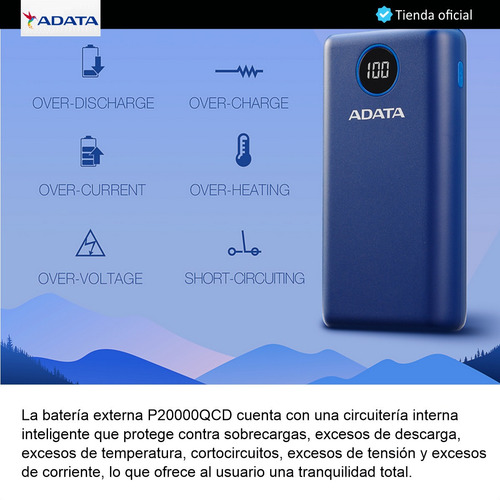 Imagen 7 de 10 de Adata P20000qcd Power Bank 20000mah Carga Rápida Qc/pd, Blan