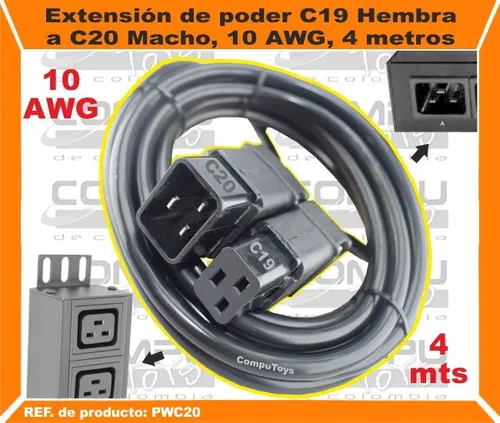 Cable De Corriente C20 A C19 Mirada China 4 Mt Computoys Sas