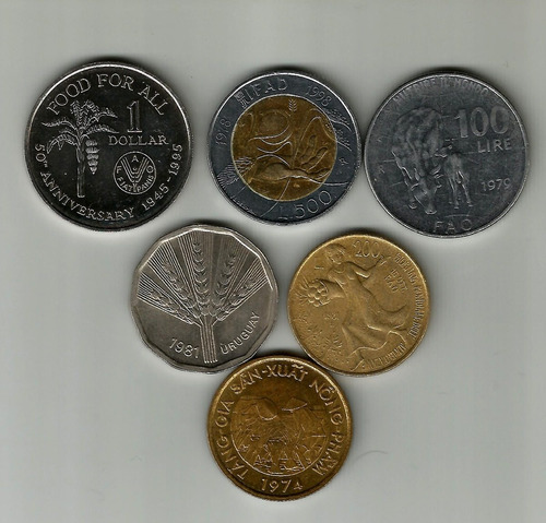 Fao Set 6 Monedas Diferentes Paises Vf-vf+