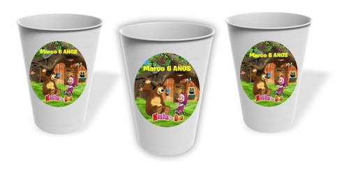 Vasos Masha Y El Oso Cumpleaños Personalizado Pack X10