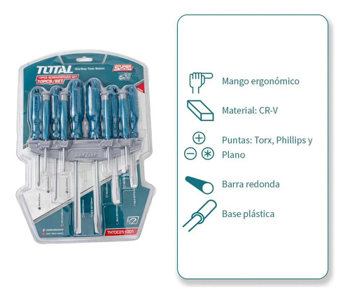 Juego De 10 Desarmadores Profesionales Ruber Grip Total