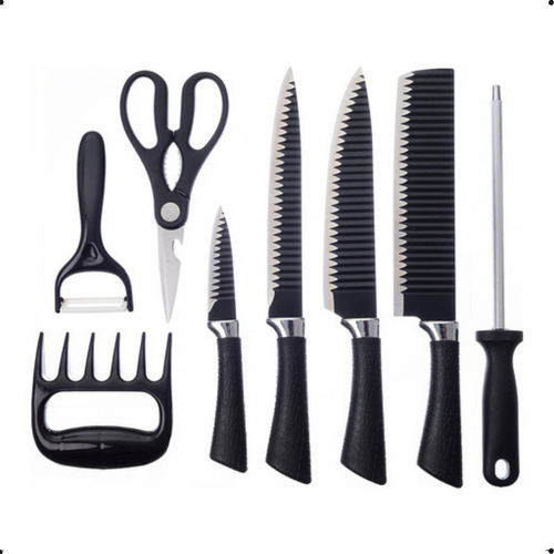 Multi Serviços & Utensilios conjunto de facas premium kit churrasco cor preto 8 peças aço inox
